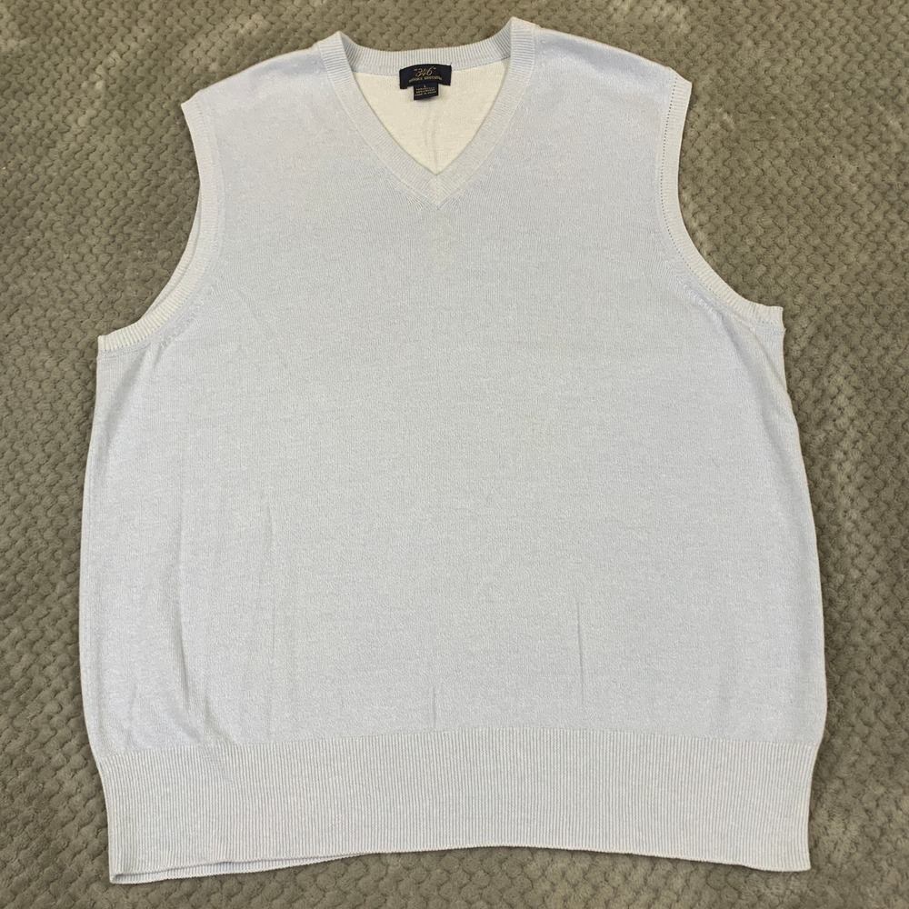 Brooks Brothers 346 Sweater Vest Mens Large Light Blue Cotton Viscose V-Neck